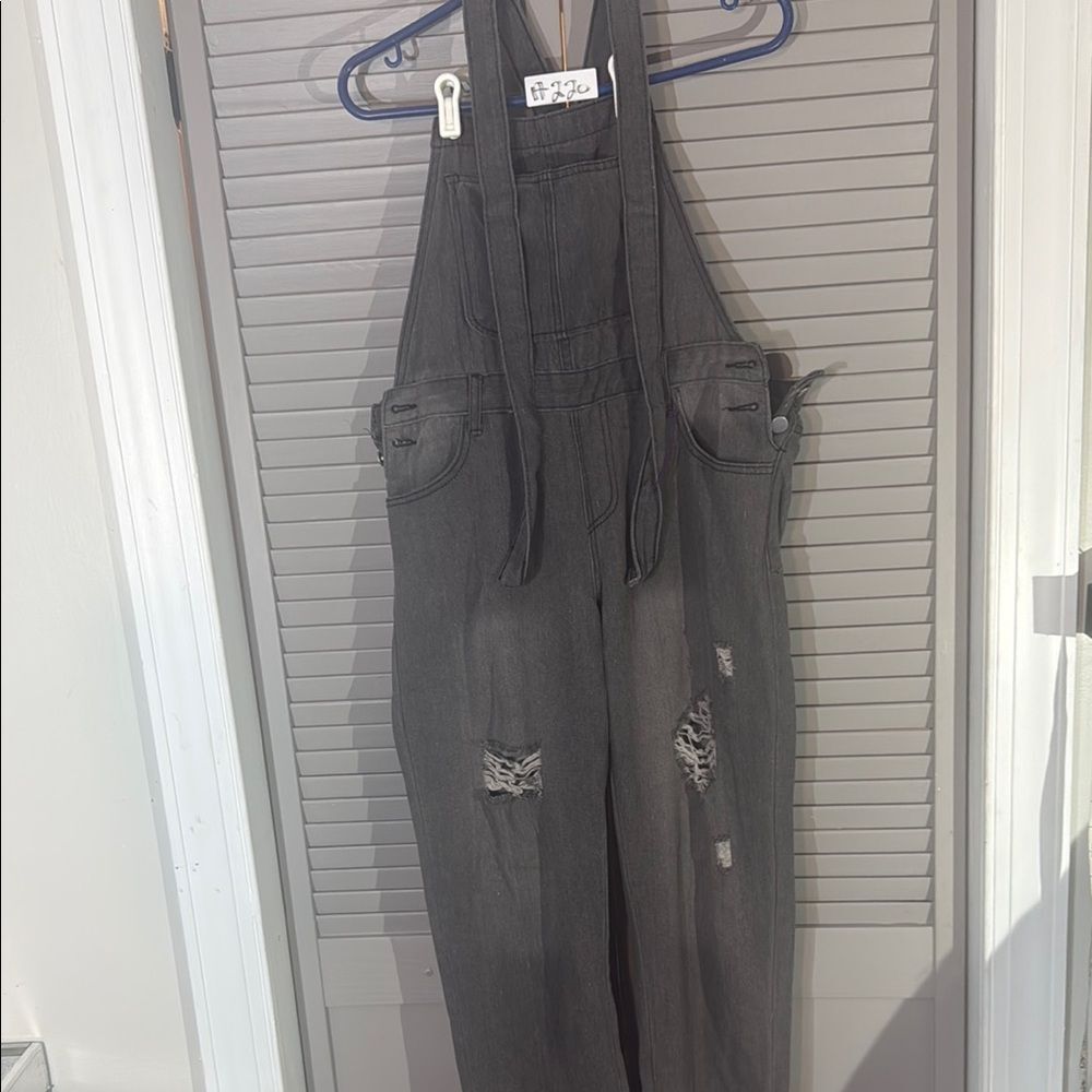 Chic Black Distressed Overalls